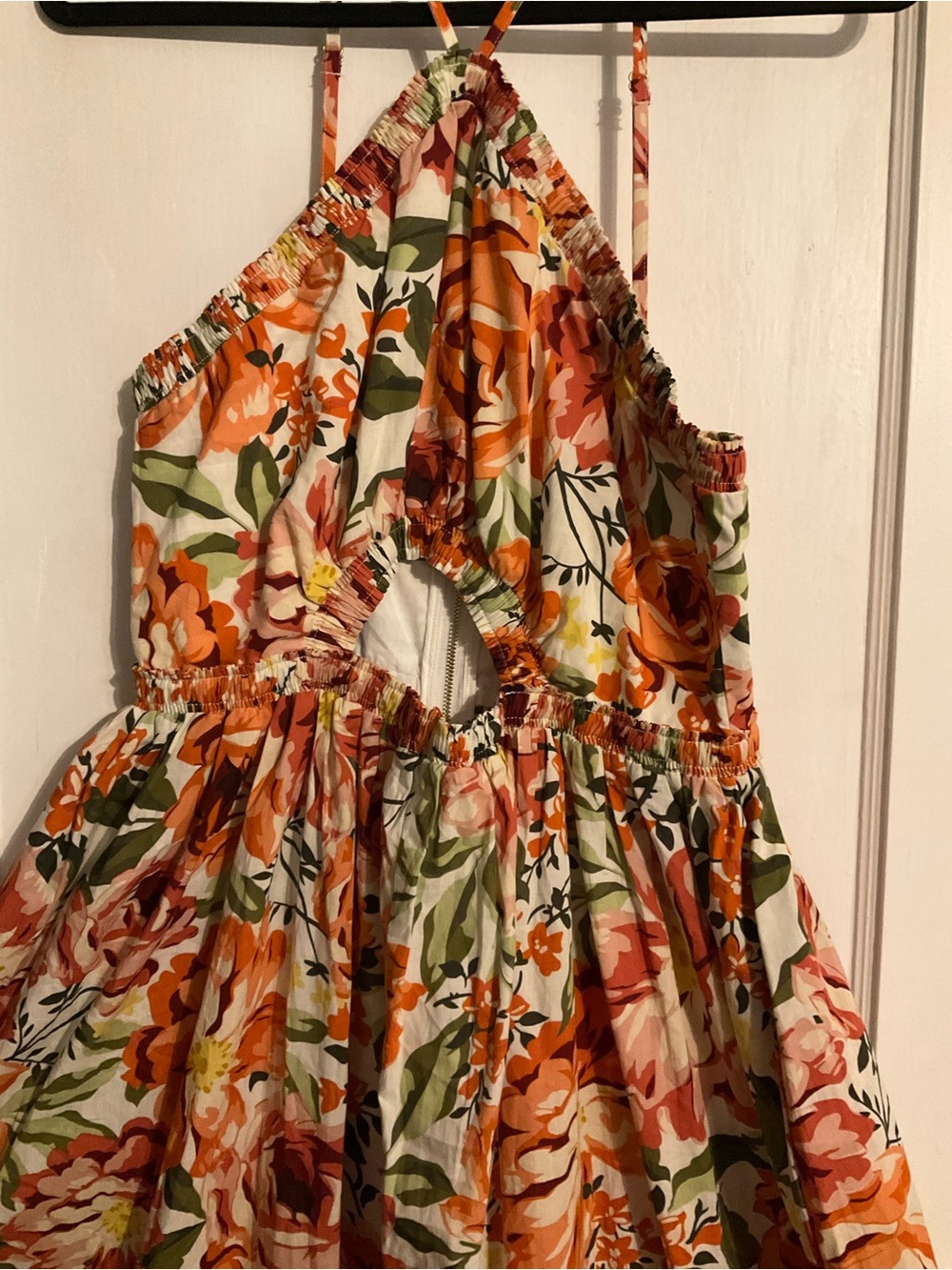 Floral Halter Maxi Dress in Coral & Green - Picture 2 of 9